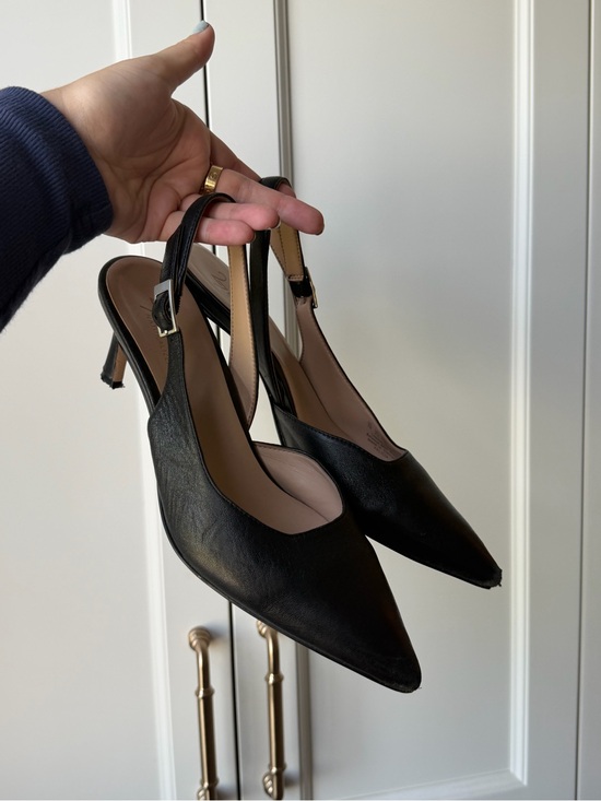 27 EDIT Shoes - 27 EDIT Black Pointed Slingback Heels with Adjustable Buckle